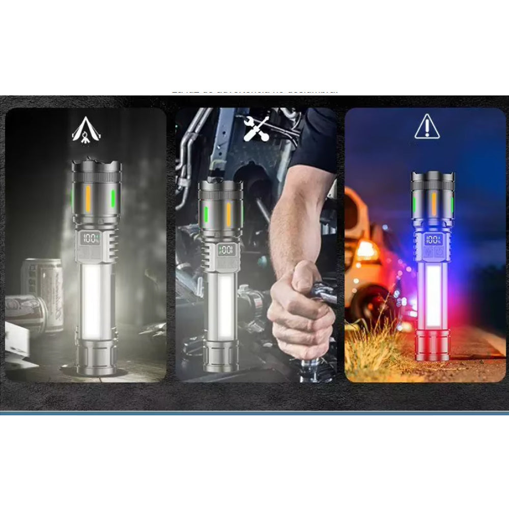 Linterna Táctica de Aluminio con Luz Lateral COB y Power Bank (6000mAh) s2076