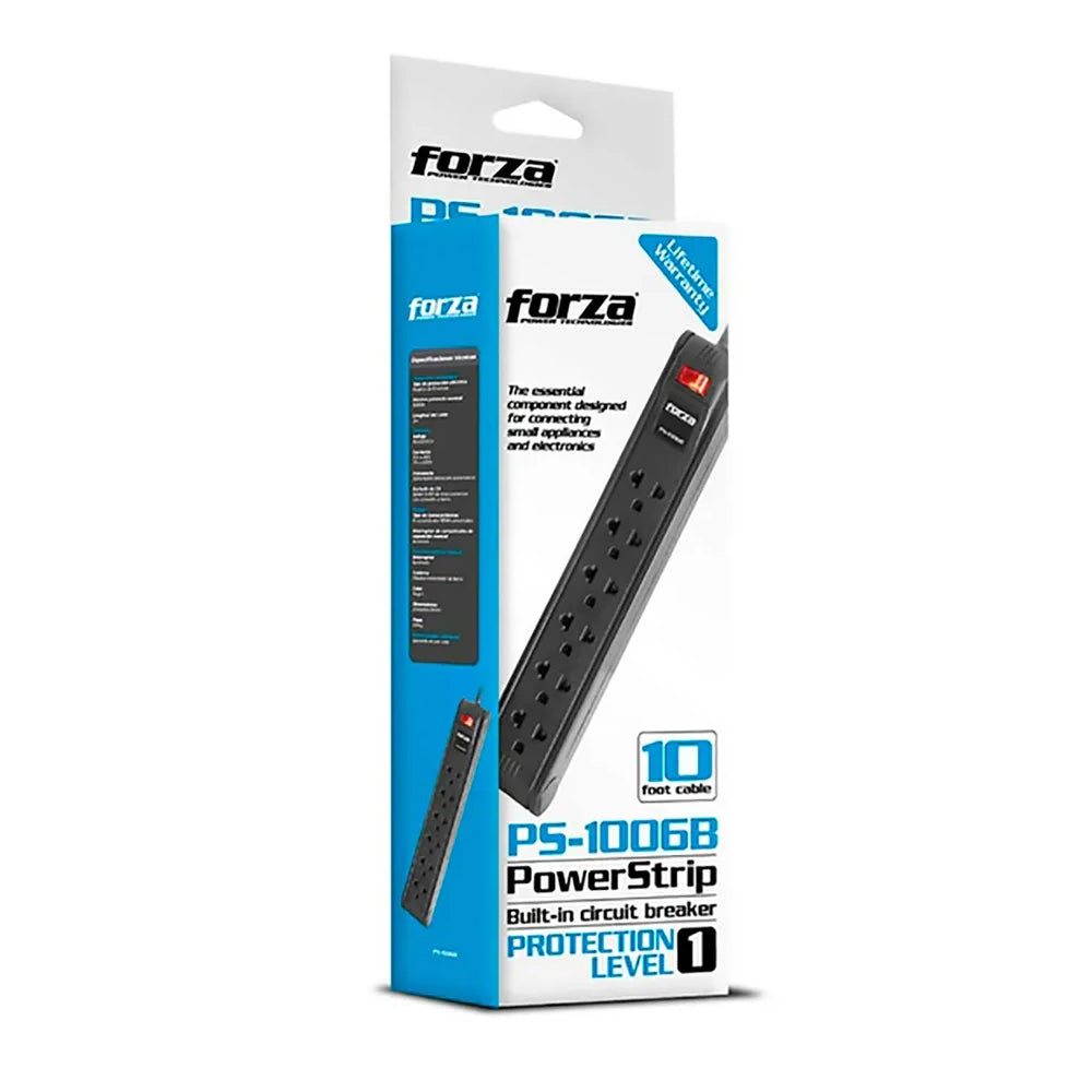 Extensión de 6 Tomas Universales FORZA PS-1006B Cable de 3 Metros Regleta S2065
