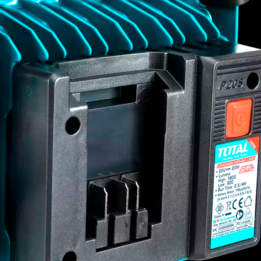 Lámpara de Trabajo LED Inalámbrica TOTAL 20V 1800 Lúmenes Foco Reflector Portátil con Batería 2.0Ah y Cargador TWLI20258 S2313