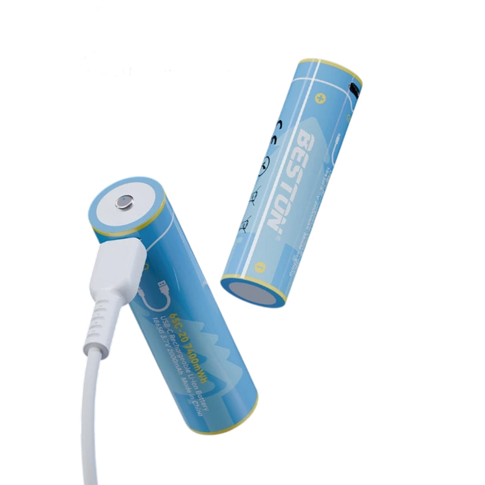 Pack 2 Pilas Recargables 18650 Litio BESTON 3.7V 2000mAh 7400mWh Carga Directa USB-C S2252