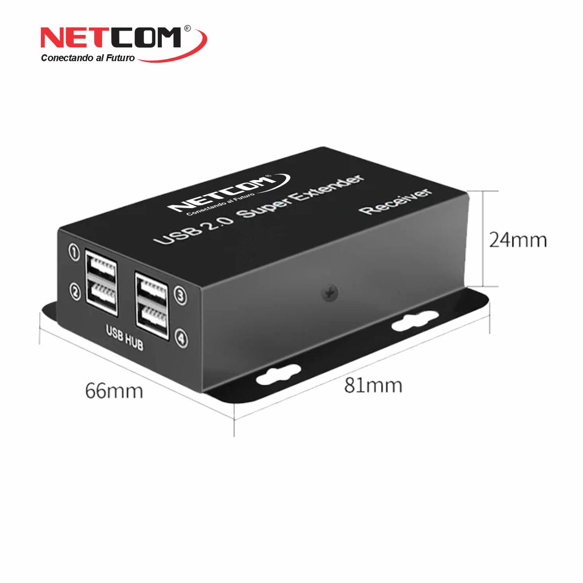 Kit Extensor USB 2.0 de 4 Puertos por Cable de Red RJ45 hasta 60 Metros (Netcom) s2081