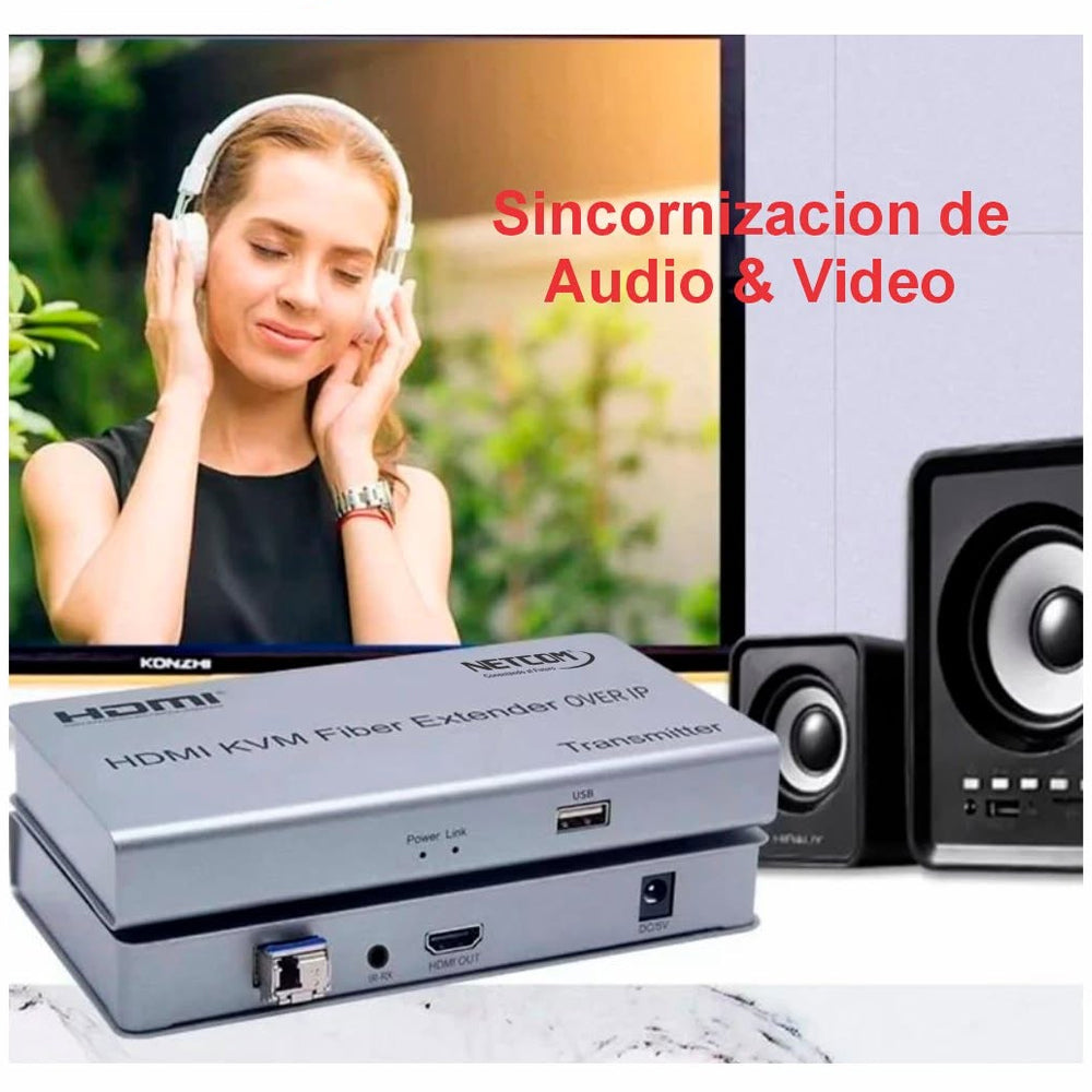 Extensor HDMI por Fibra Óptica NETCOM 20Km Full HD 1080p KVM USB IR Loop Out LC Monomode Over IP S1577