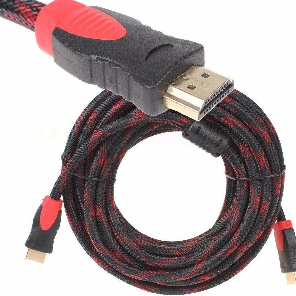 Cable HDMI Con Filtro 5 Metros HD 3D V1.4 Enmallado Negro Con Rojo S14060