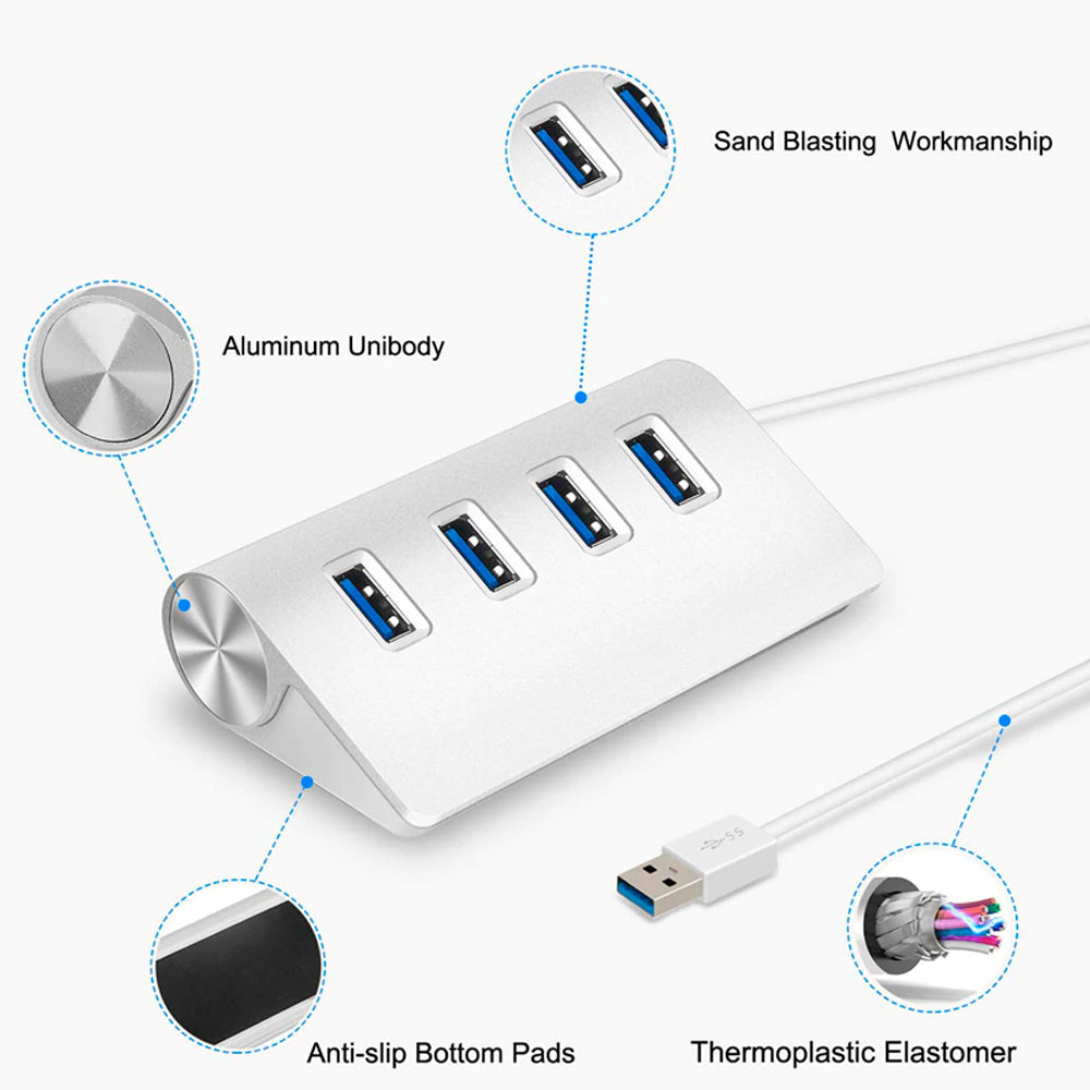 Hub 4 Puertos USB 3.0 Aluminio 5Gbps soporta 2TB S0908