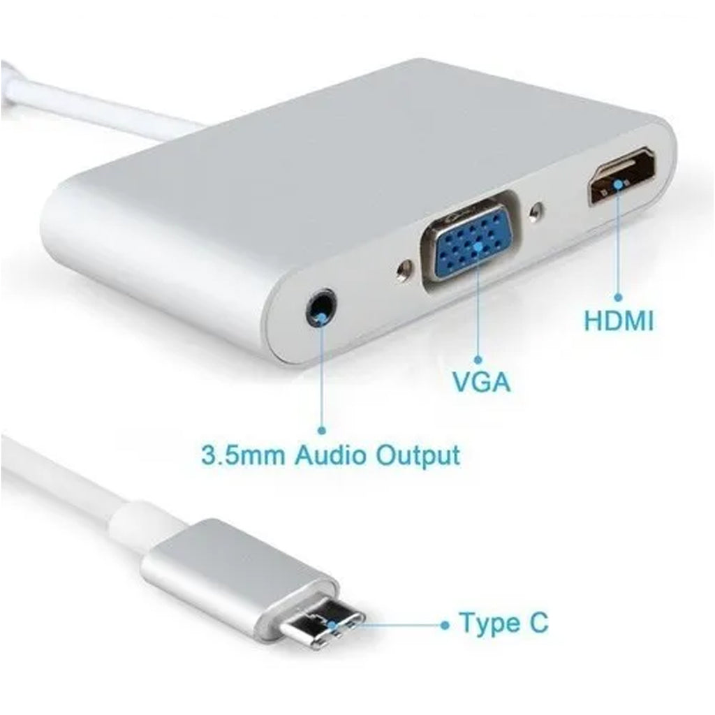 Convertidor Tipo C A Hmdi 4k Vga Con Audio 3.5mm 3 En 1 Mult S0939