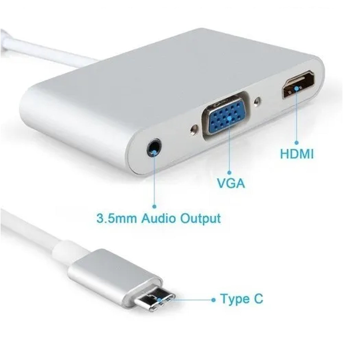Convertidor Tipo C A Hmdi 4k Vga Con Audio 3.5mm 3 En 1 Mult S0939