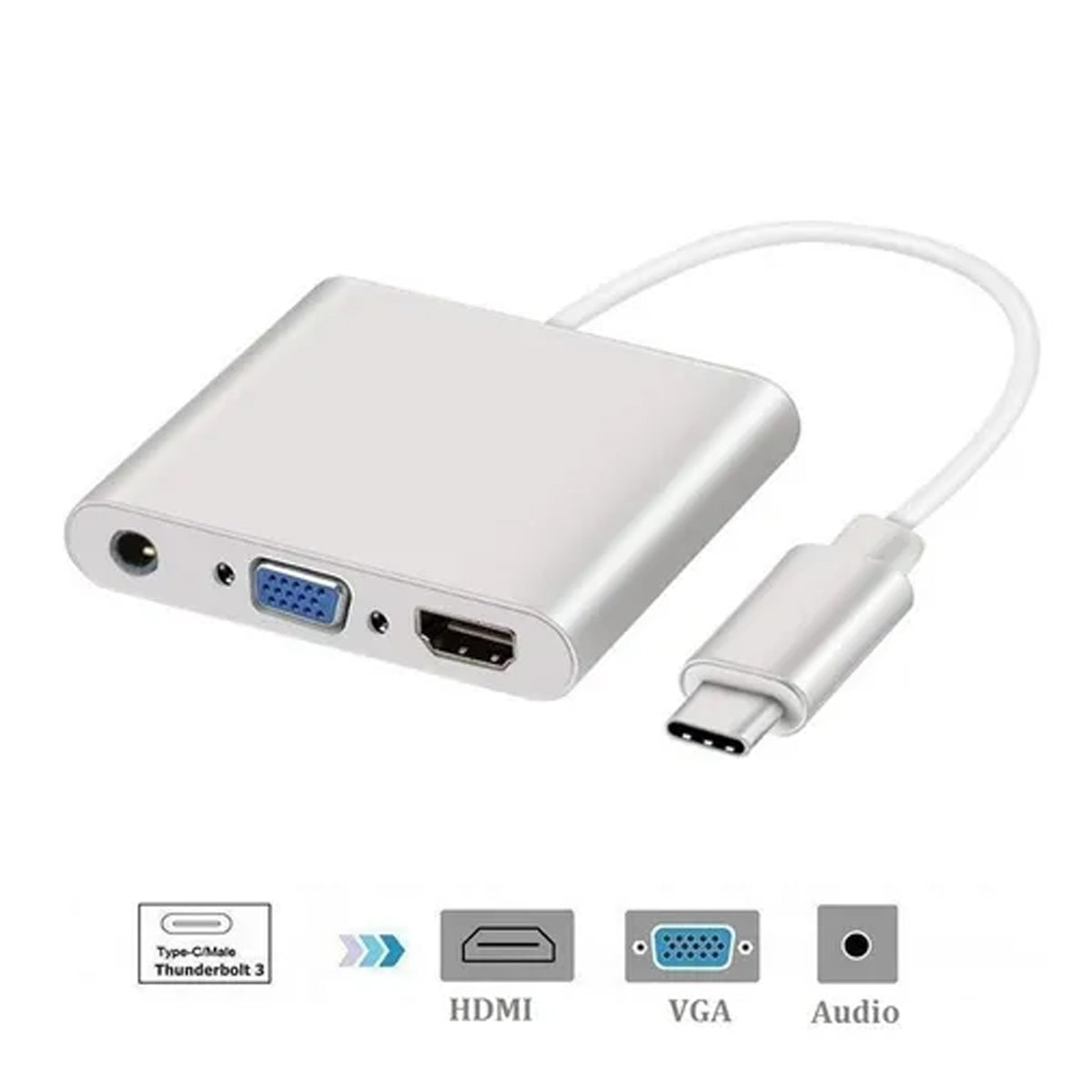 Convertidor Tipo C A Hmdi 4k Vga Con Audio 3.5mm 3 En 1 Mult S0939