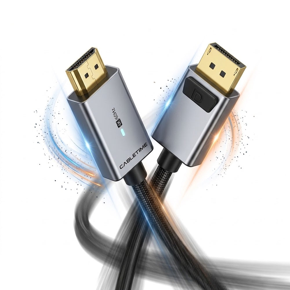 Cable DisplayPort a HDMI CABLETIME 1.8 metros 4K 60Hz Seguro Latch LED Indicador Nylon Trenzado CD30K S2278