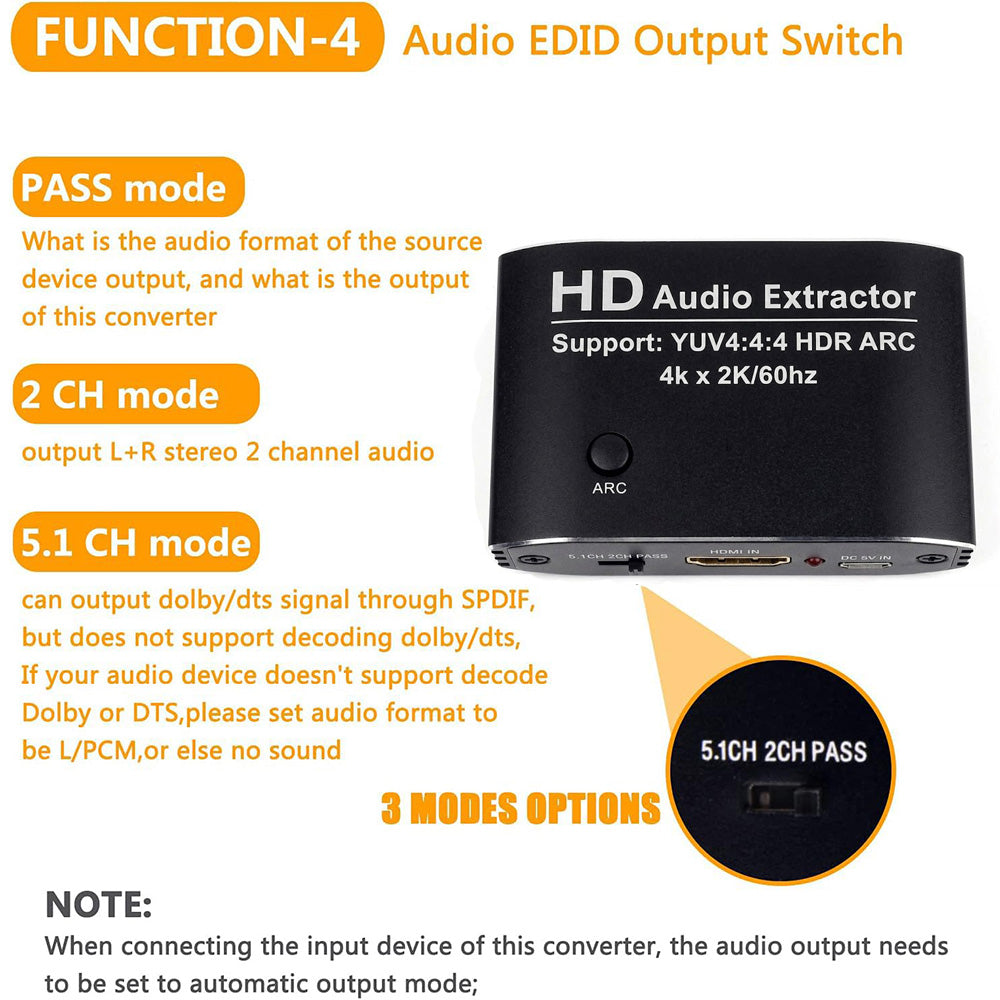 Extractor de Audio HDMI 4K a 60Hz con ARC (Salida Óptica SPDIF y 3.5mm) s2097