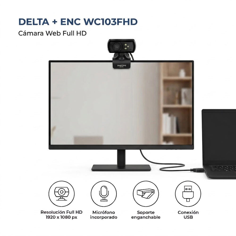 Cámara Web Full HD 1080p Enkore Delta+ ENC WC103 3 LEDs Micrófono Clip USB Plug & Play s2249