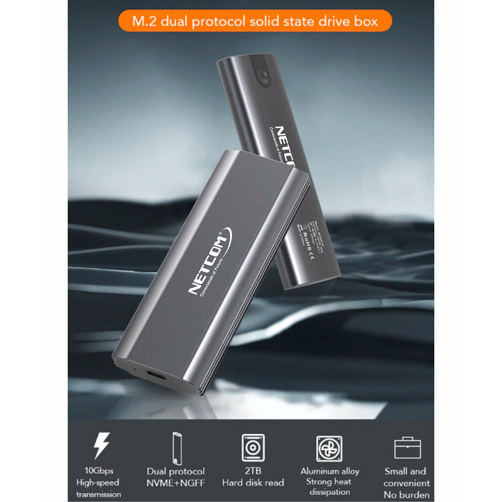 Case Gabinete de Aluminio para Disco Sólido M.2 NVMe SATA Dual Protocol NETCOM S2148