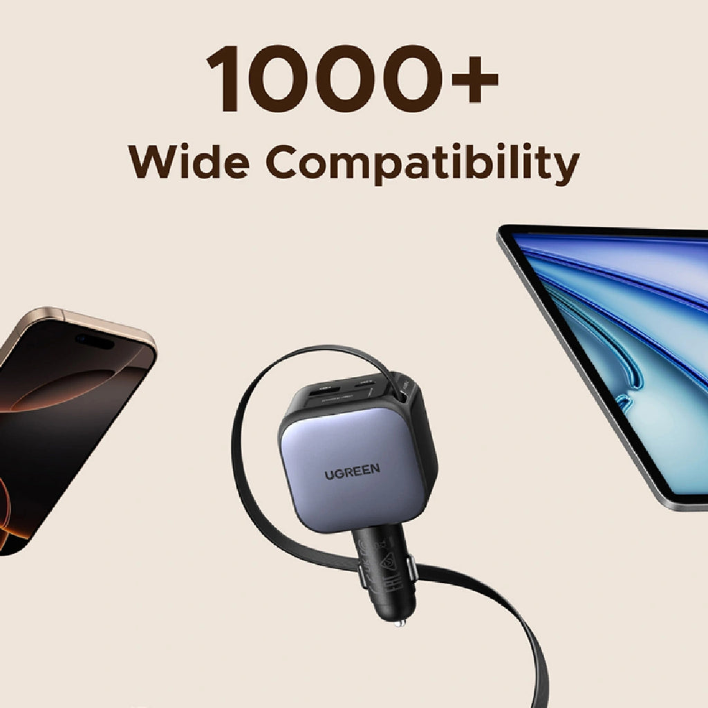 Cargador de Auto Ugreen 60W con Cable Retráctil USB-C y Puertos USB-A / Type-C EC602 S2215