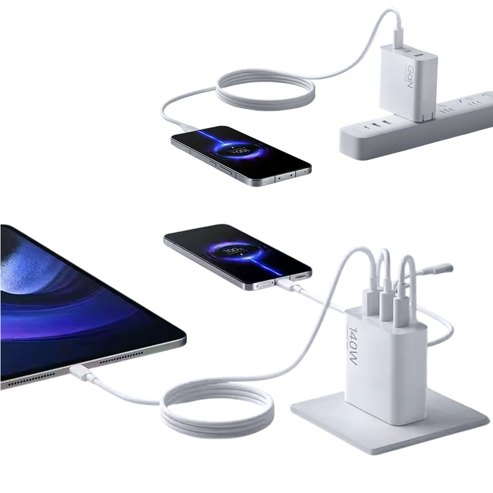 Cargador de Pared Xiaomi 140W GaN Triple Port 1A2C Carga Rápida Cable 6A C-C Blanco S2235