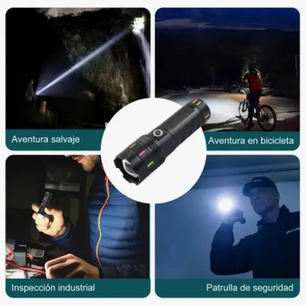 Linterna Táctica Militar de Aluminio Recargable USB-C (3600mAh) con zoom s2074