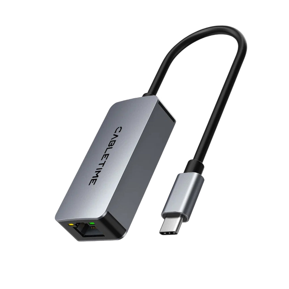 Adaptador USB-C a Red Ethernet RJ45 2.5G CABLETIME 2500Mbps Aluminio Plug & Play MacBook PC CB57G s2264