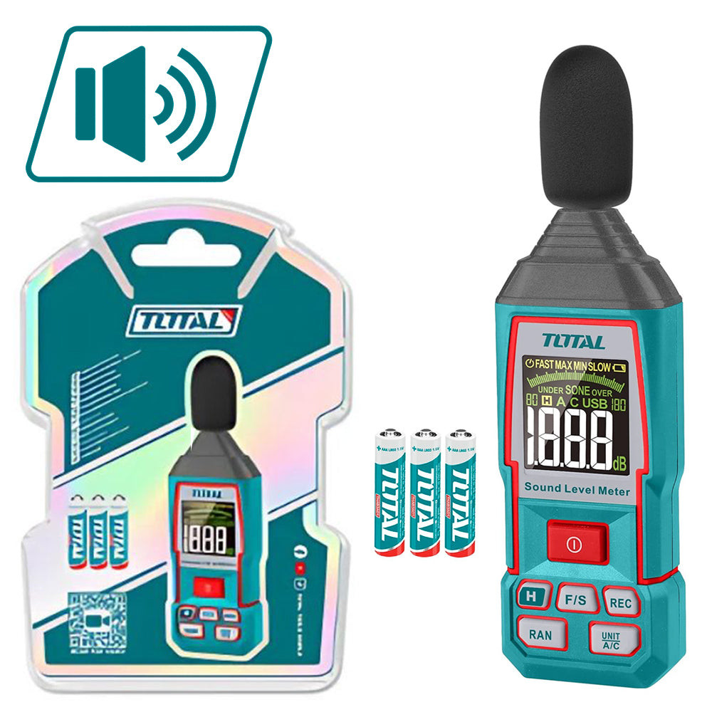 Sonómetro Digital TOTAL 30-130dB Decibelímetro Medidor de Ruido Industrial Pantalla LCD TETSL031 S2304