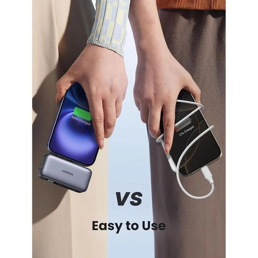 Mini Power Bank Ugreen 5000 mAh Carga Rápida 20W USB-C Integrado PB503 con Soporte y Pantalla LED S2200
