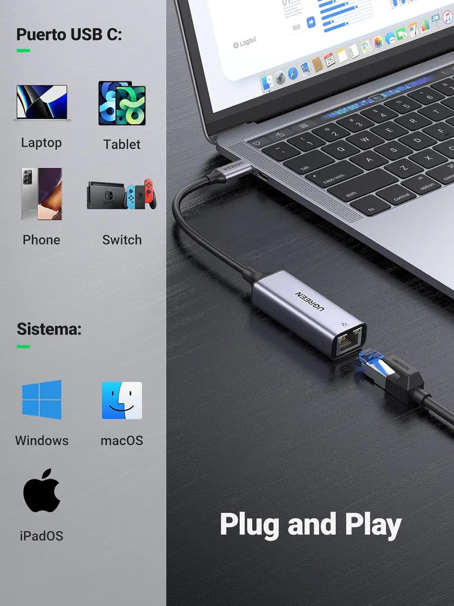 Adaptador de Red USB-C a Ethernet RJ45 2.5G UGREEN de Alta Velocidad S2127