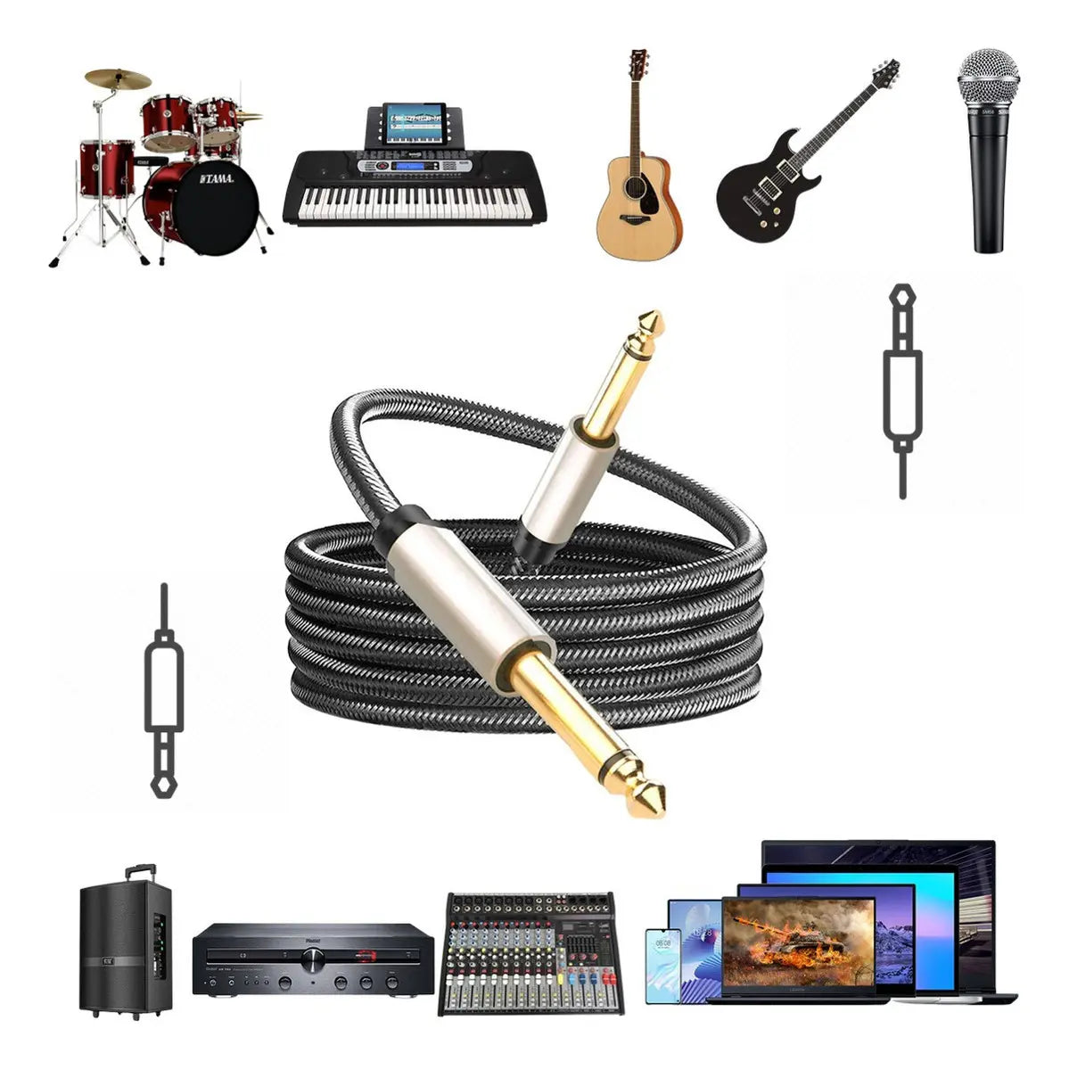 Cable de Audio Mono TS 6.35mm (6.5mm) de 3 Metros Ugreen Trenzado de Nailon S2166