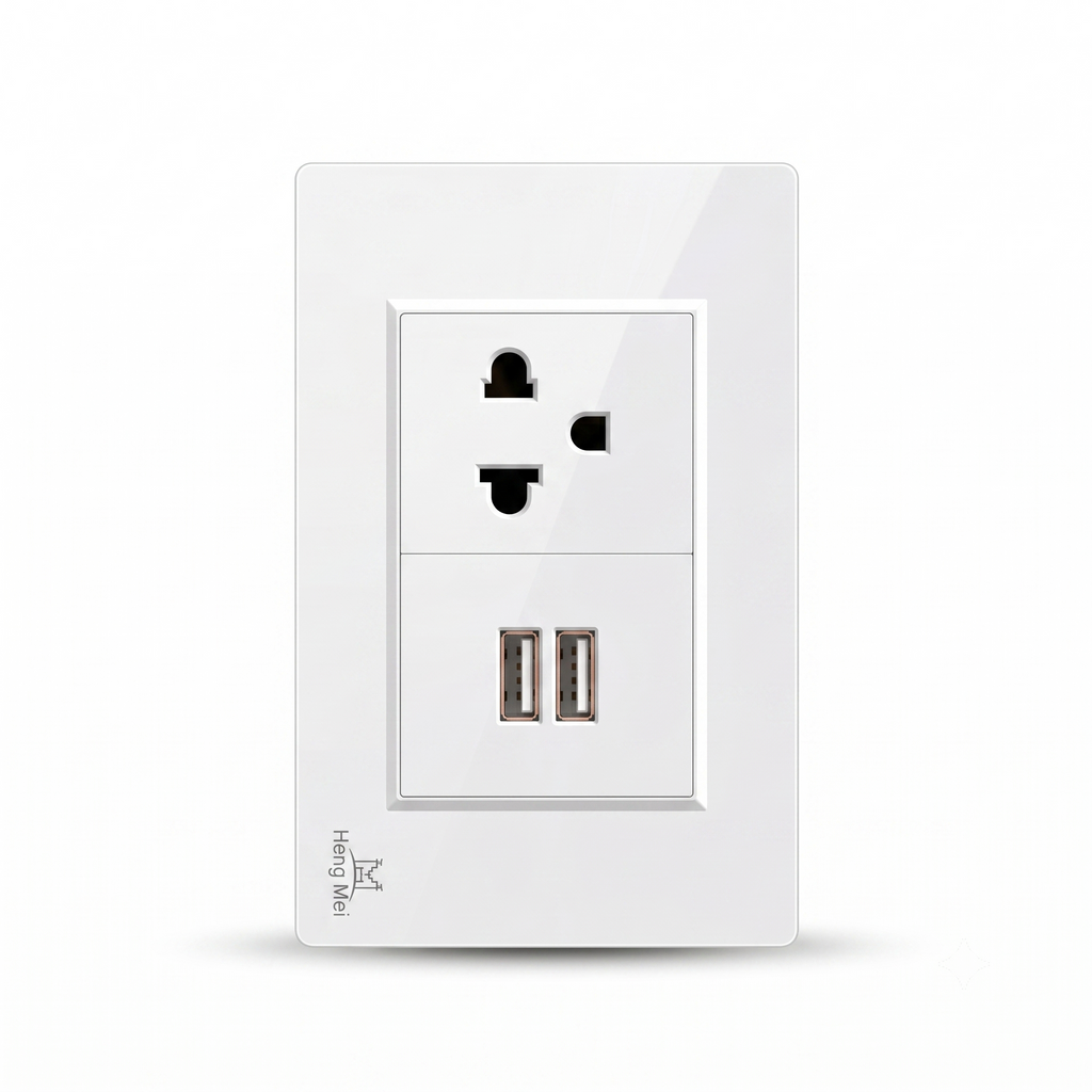 Tomacorriente de Pared Universal Heng Mei con Doble Puerto USB-A 15A 127V-250V Blanco s2254