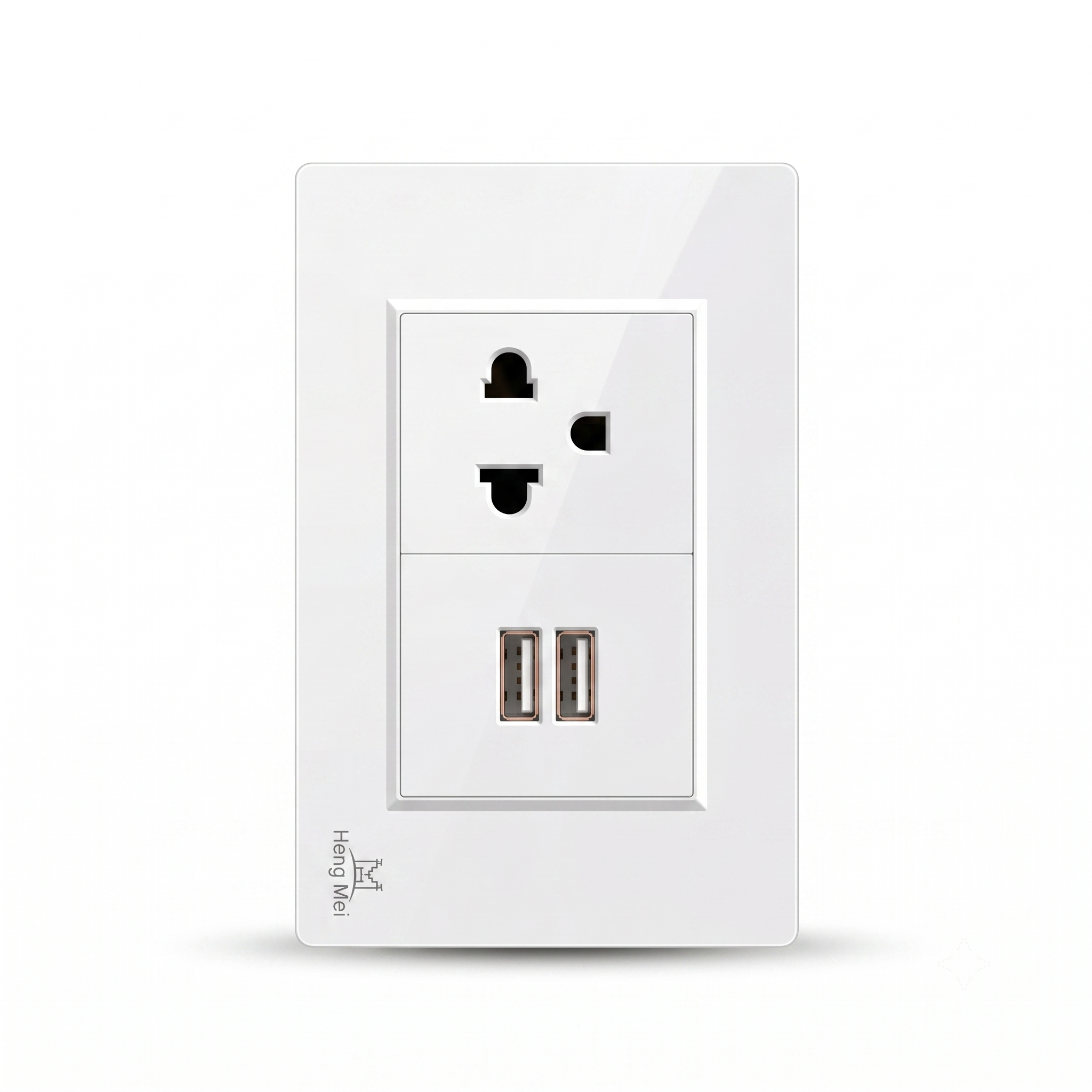 Tomacorriente de Pared Universal Heng Mei con Doble Puerto USB-A 15A 127V-250V Blanco s2254