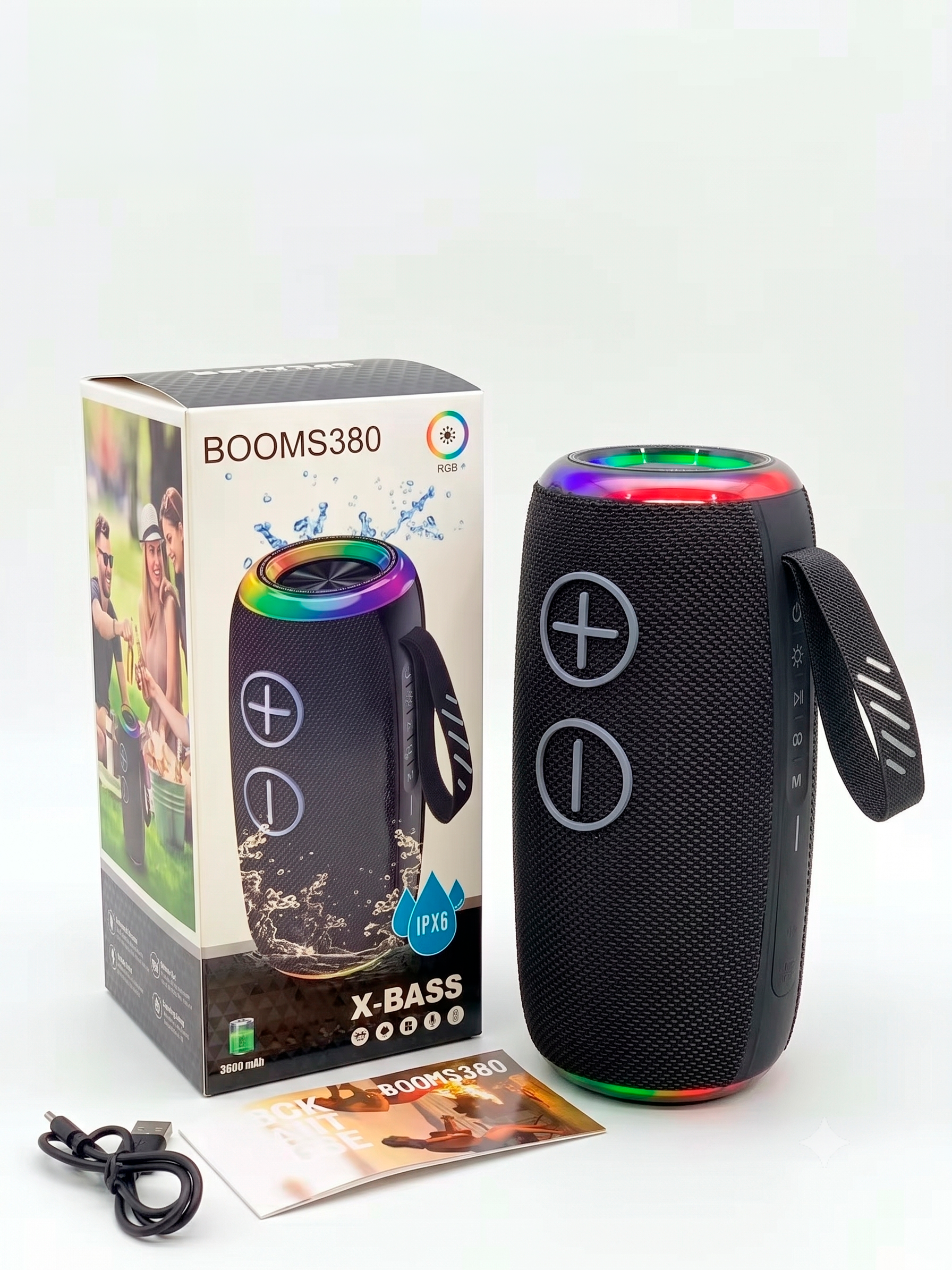 Parlante Portátil Bluetooth BOOMS380 X-Bass Impermeable IPX6 con Luces RGB S2155