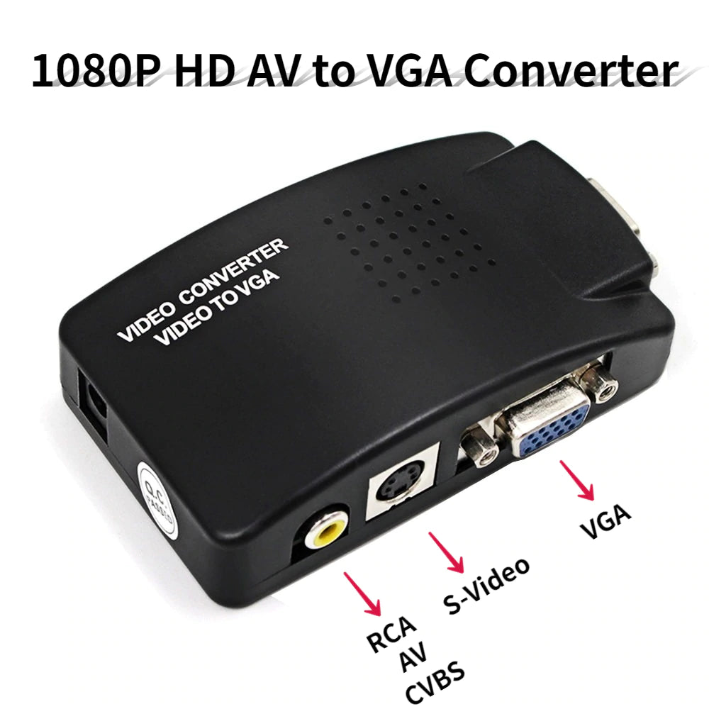 Adaptador Conversor De RCA S-Video a VGA Convertidor TV Negro S0186