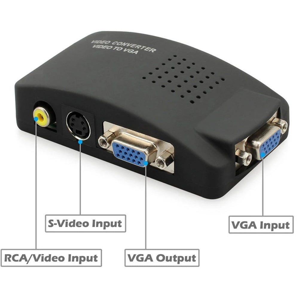 Adaptador Conversor De RCA S-Video a VGA Convertidor TV Negro S0186