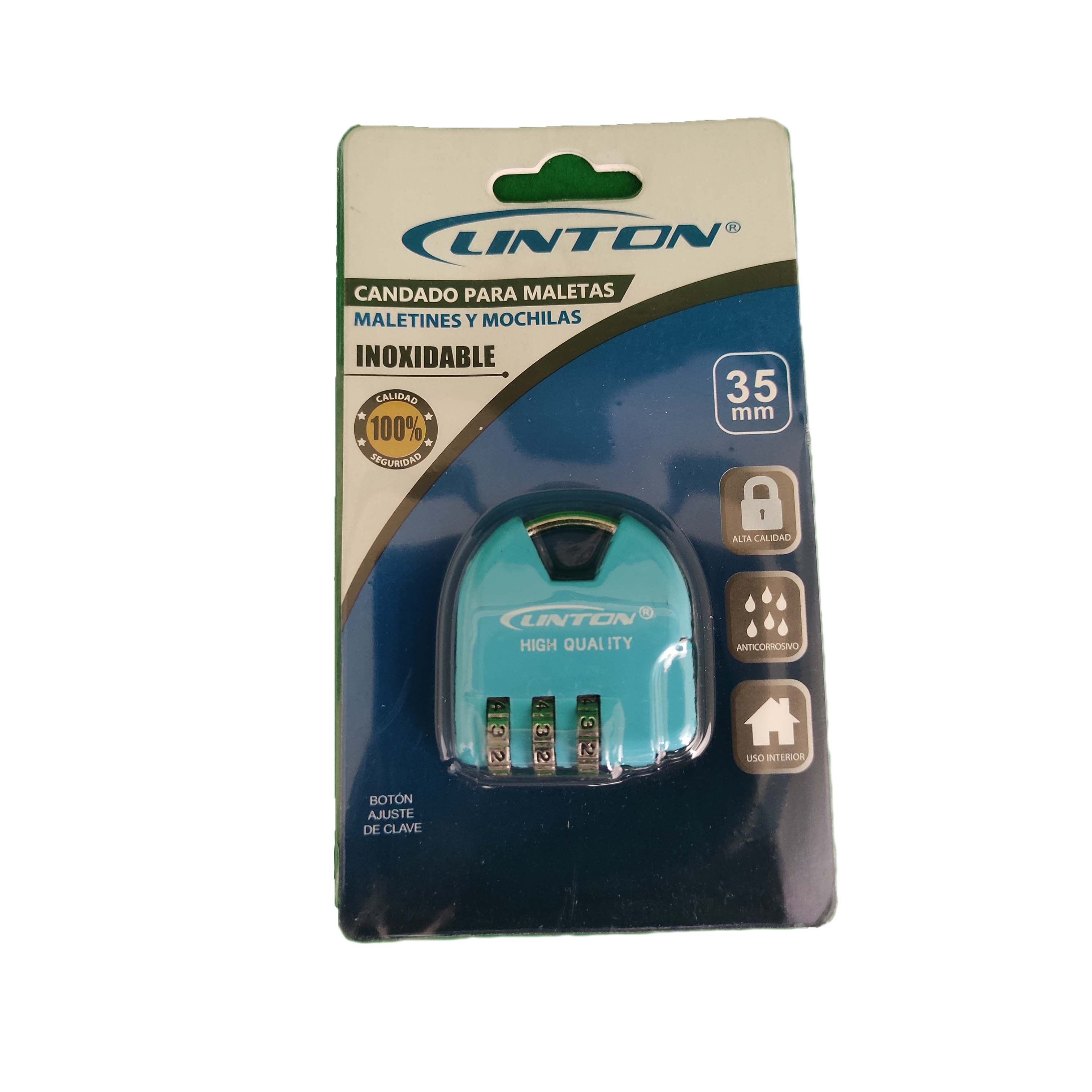 Candado Seguridad Linton para Mochilas Casillero Maleta Viaje 3 Dígitos Azul S0656-1