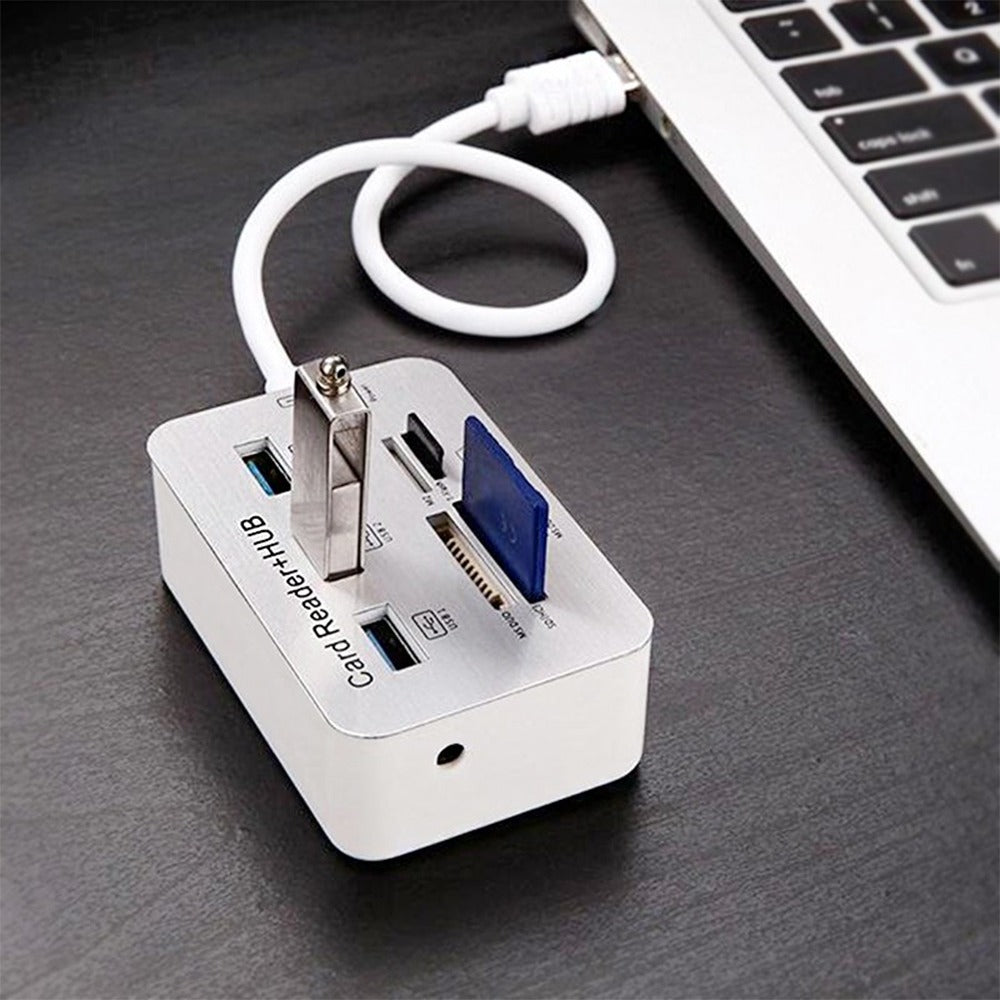 Hub 3 Puertos USB 2.0 + Lector Memoria SD MMC - Micro SD - M2 - MS PRO DUO J0019