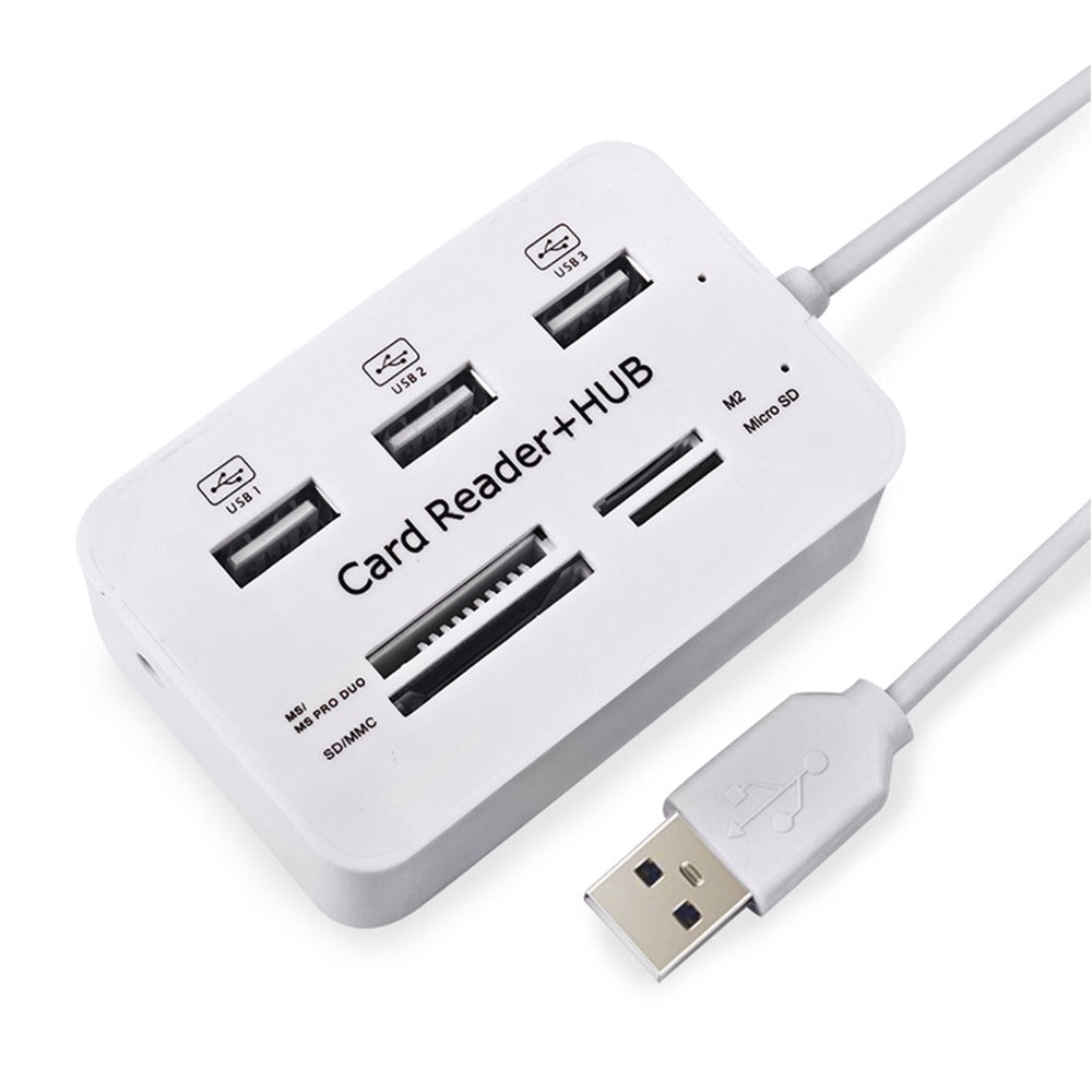 Hub 3 Puertos USB 2.0 + Lector Memoria SD MMC - Micro SD - M2 - MS PRO DUO J0019