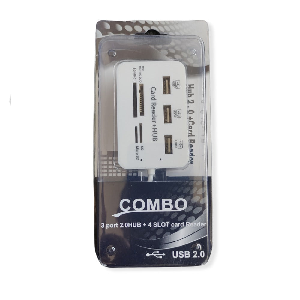 Hub 3 Puertos USB 2.0 + Lector Memoria SD MMC - Micro SD - M2 - MS PRO DUO J0019