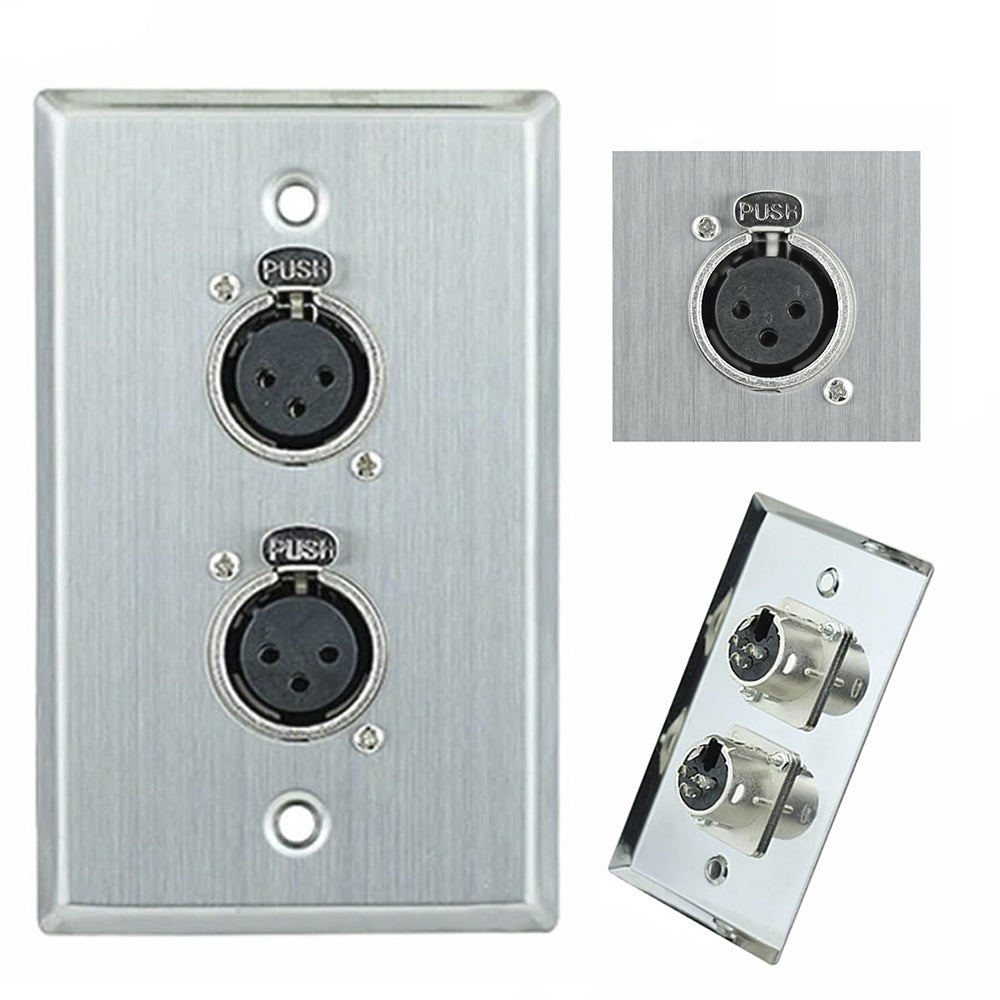 Placa de Pared Doble con 2 Conectores XLR Hembra de 3 Pines NETCOM Faceplate para Audio Profesional s2062