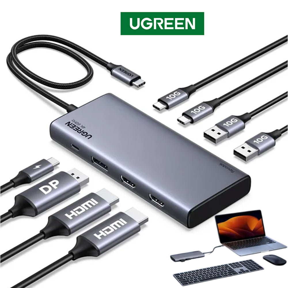 Adaptador Hub USB-C Ugreen Revodok 8 en 1 Triple Pantalla 4K 2x HDMI DisplayPort 10Gbps PD 100W 35625 S2205