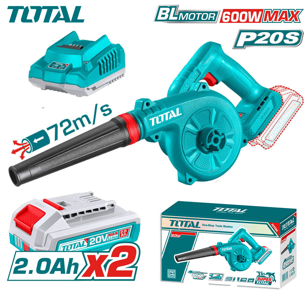 Sopladora Inalámbrica 20V TOTAL Motor Brushless 72 m/s con 2 Baterías 2.0Ah y Cargador Plataforma P20S TABLI20682 S2312