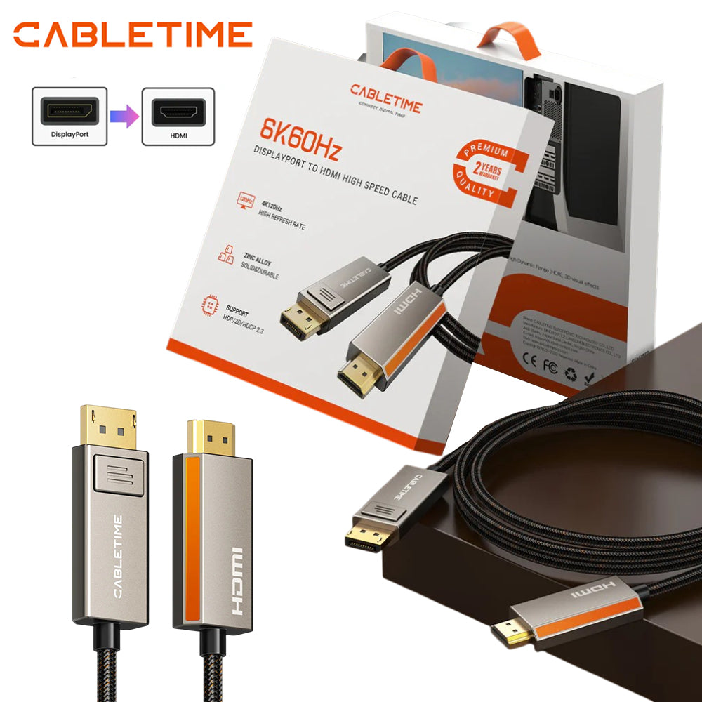 Cable Unidireccional DisplayPort 1.4 a HDMI 2.1 de 8K 60Hz 4K 120Hz 2 metros CABLETIME S2192