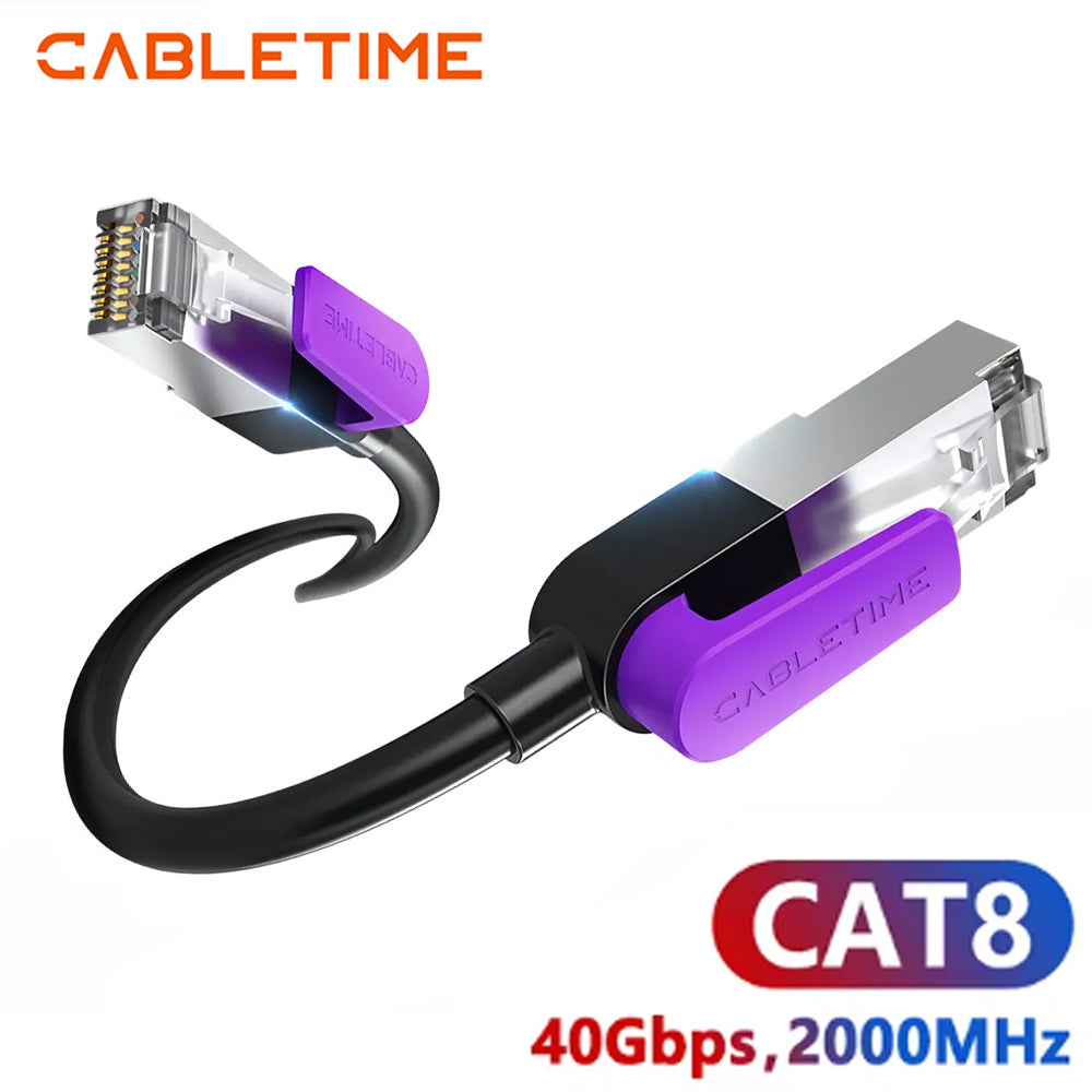 Cable de Red Ethernet Cat 8 Doble Blindaje 40Gbps 2000MHz CABLETIME de 2 Metros CN80L S2182