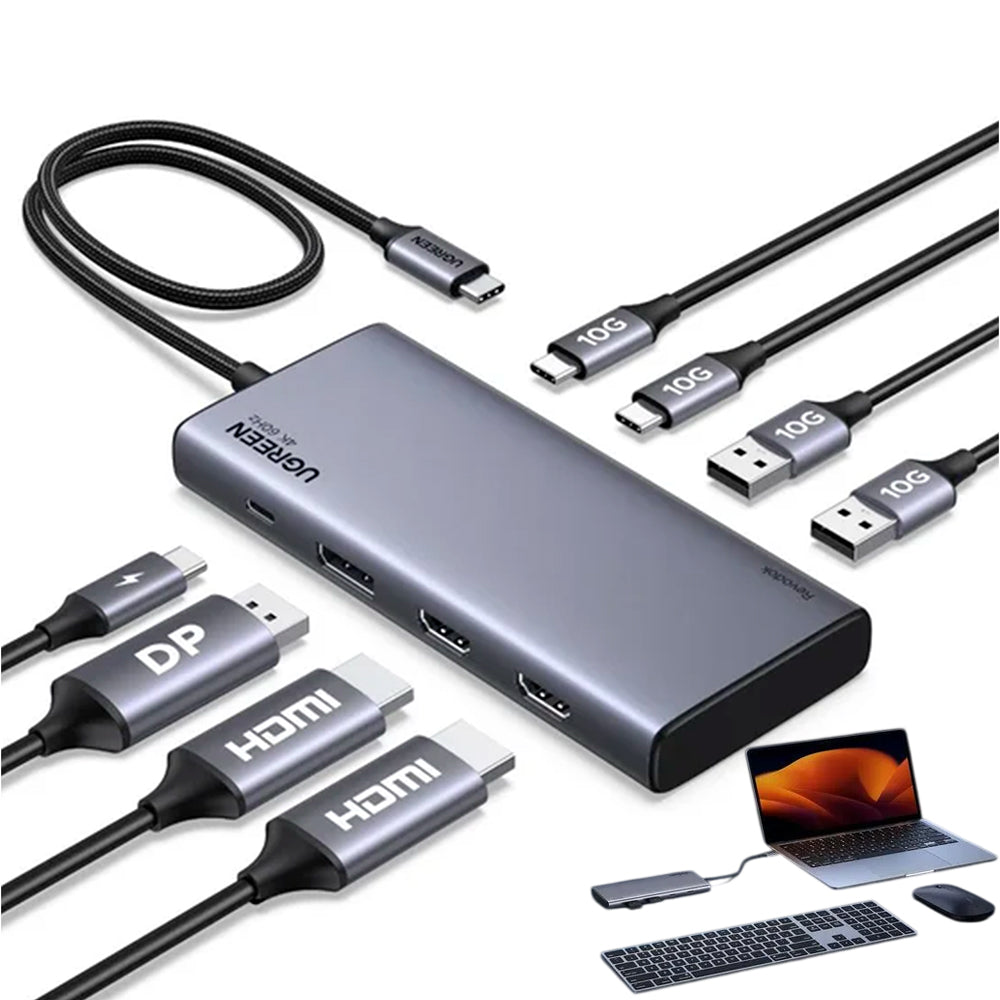 Adaptador Hub USB-C Ugreen Revodok 8 en 1 Triple Pantalla 4K 2x HDMI DisplayPort 10Gbps PD 100W 35625 S2205