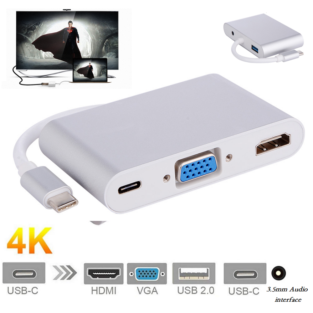 Adaptador Convertidor Tipo C a HDMI USB 3.0 VGA Audio Tipo C 5 en 1 S0014