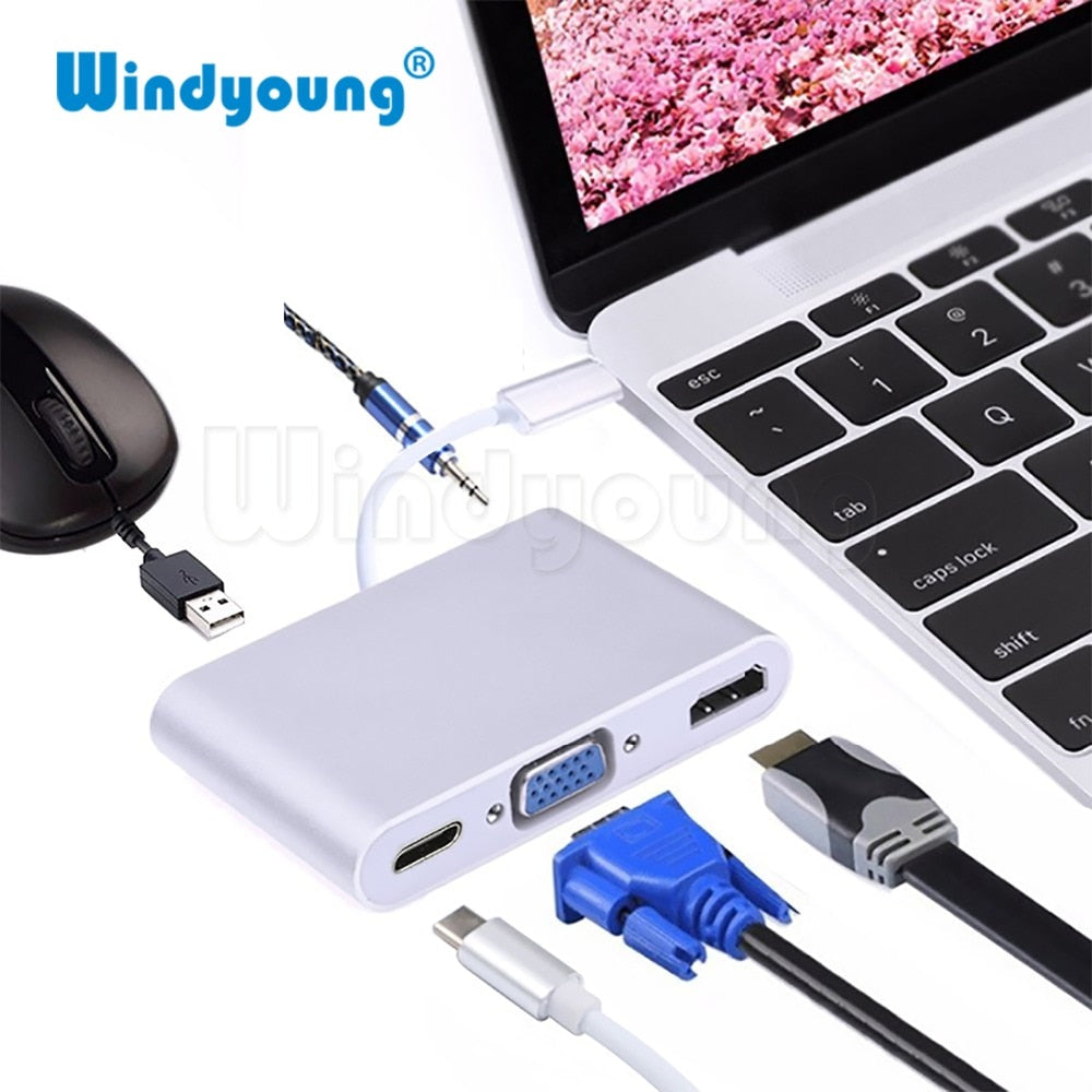 Adaptador Convertidor Tipo C a HDMI USB 3.0 VGA Audio Tipo C 5 en 1 S0014