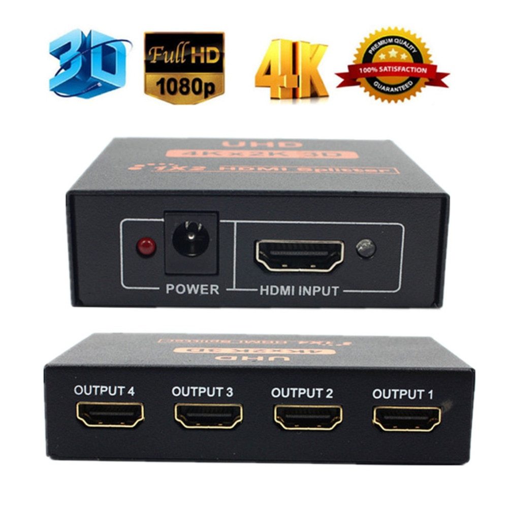 HDMI Splitter 1 x 4 2.0 Full HD 4K Multiplica Señal Conecta 4 TV Negro S0020