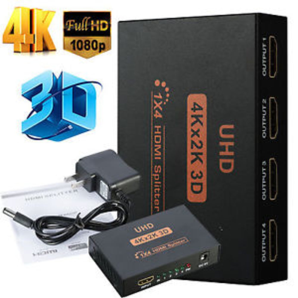 HDMI Splitter 1 x 4 2.0 Full HD 4K Multiplica Señal Conecta 4 TV Negro S0020