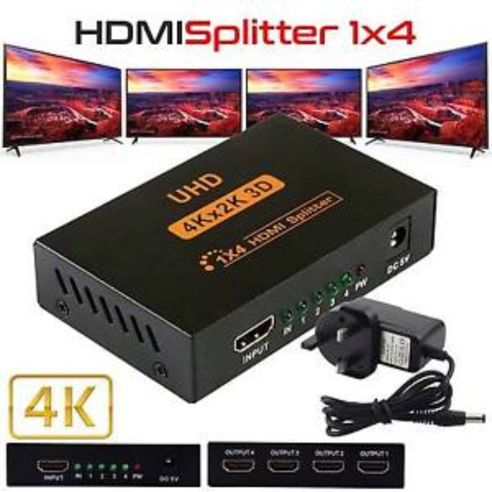 HDMI Splitter 1 x 4 2.0 Full HD 4K Multiplica Señal Conecta 4 TV Negro S0020