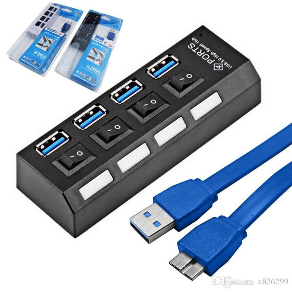 Hub 4 Puertos Independientes 3.0 USB Botón Encendido cada Puerto Negro S0061
