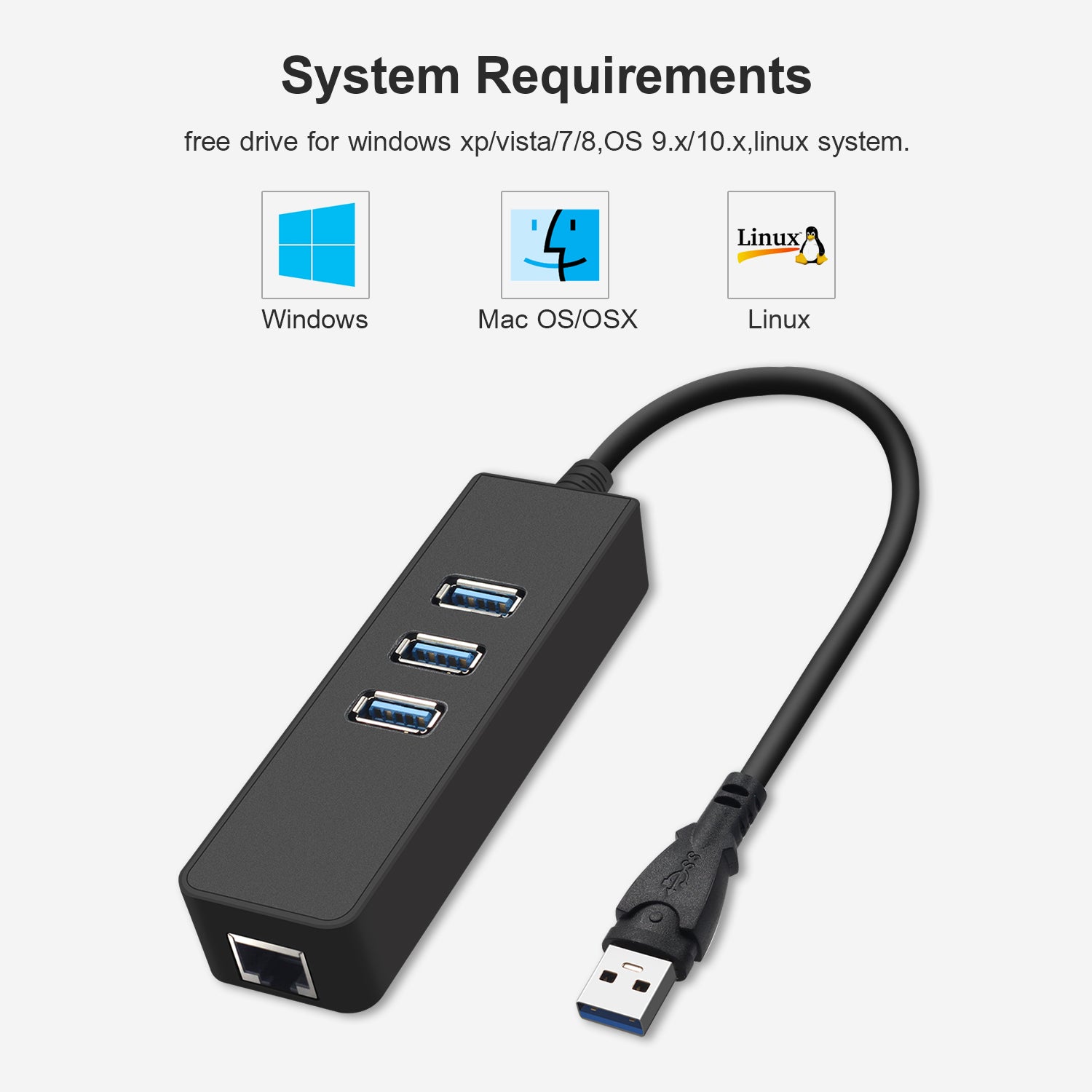 Adaptador USB 3.0 A RJ45 USB Lan Ethernet + Hub 3 Puertos S0093