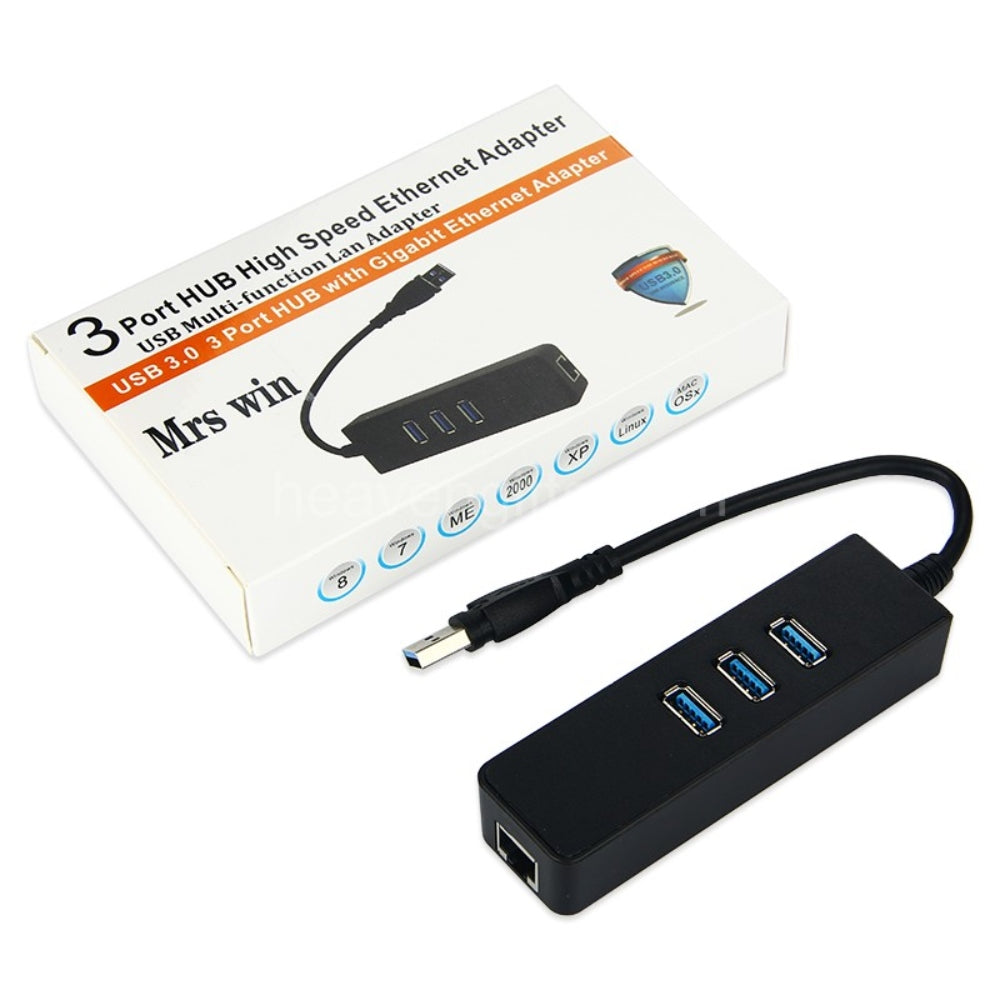 Adaptador USB 3.0 A RJ45 USB Lan Ethernet + Hub 3 Puertos S0093