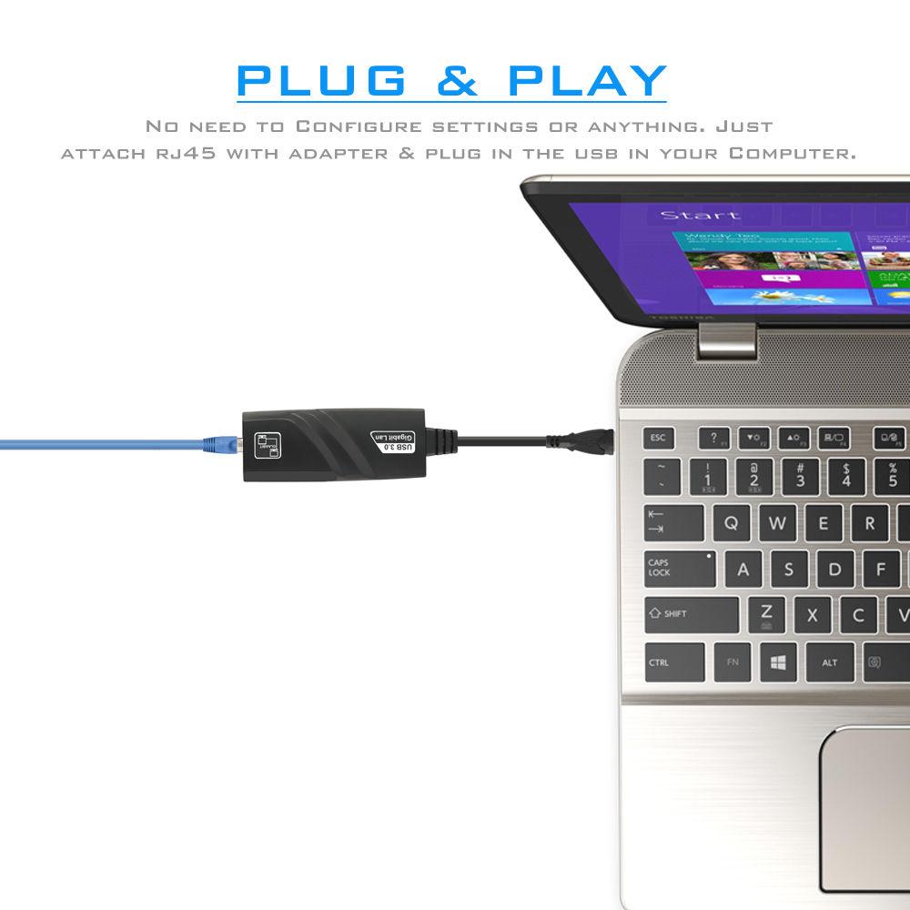 Adaptador USB 3.0 a RJ45 USB LAN Ethernet Windows Internet Gigabit S0132