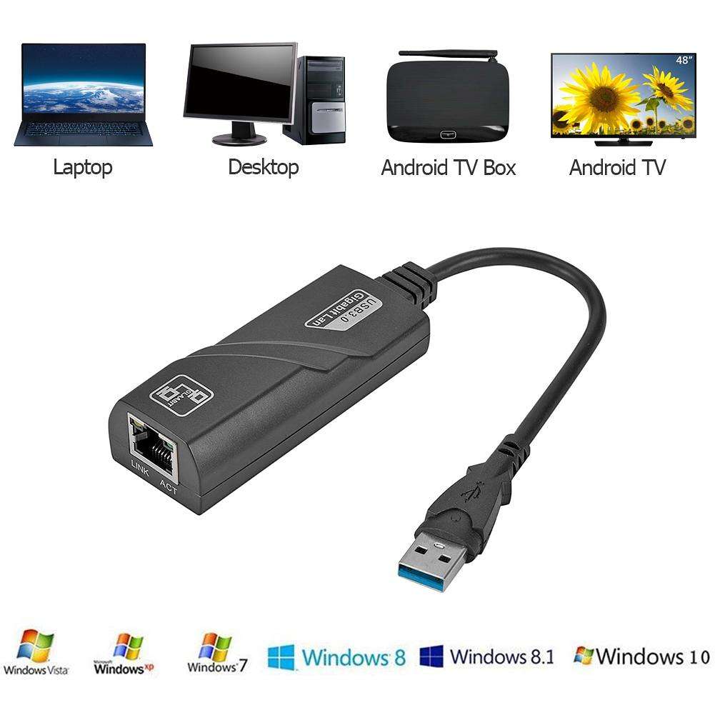 Adaptador USB 3.0 a RJ45 USB LAN Ethernet Windows Internet Gigabit S0132