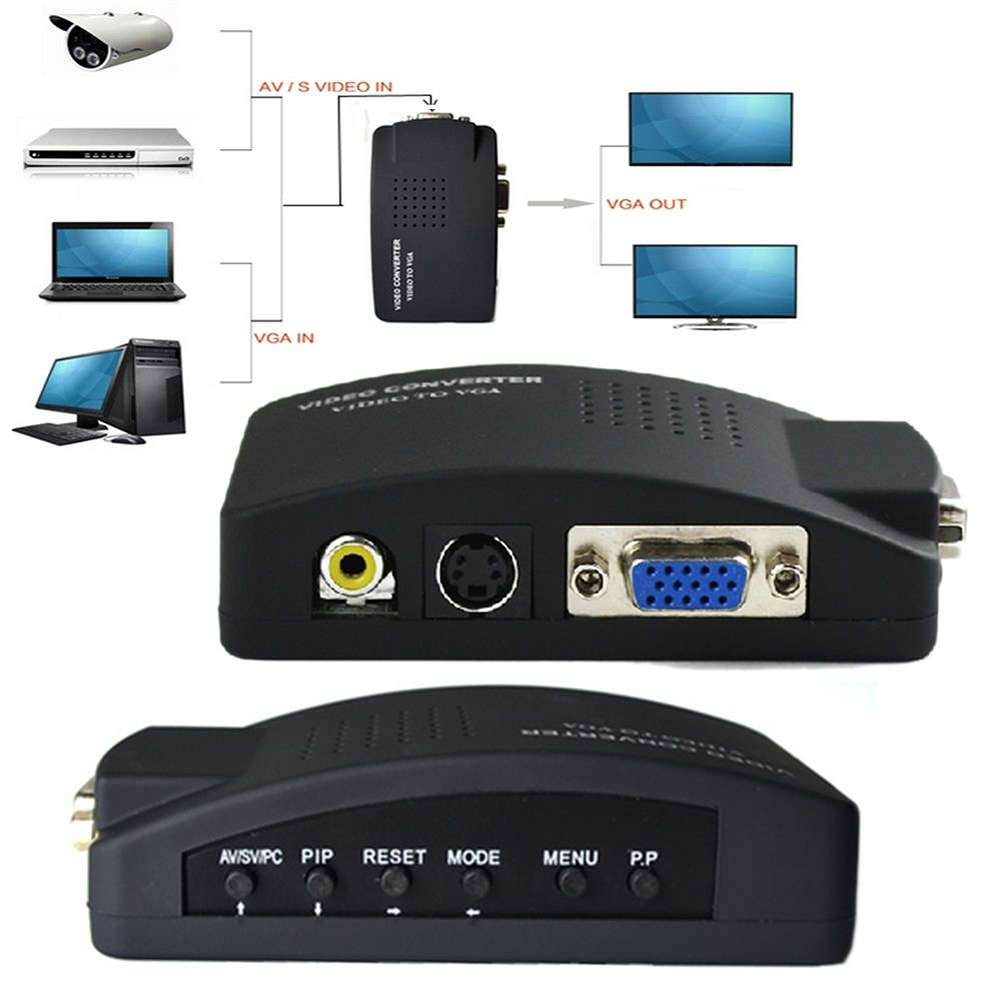Adaptador Conversor De RCA S-Video a VGA Convertidor TV Negro S0186