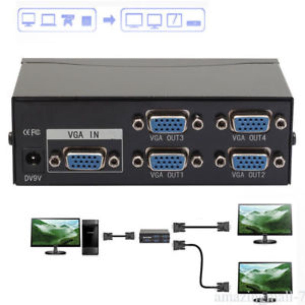 Splitter 1 x 4 Puertos VGA Convierte 1 Puerto VGA en 4 HD S0196